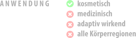 A N W E N D U N G			kosmetisch medizinisch adaptiv wirkend alle Körperregionen